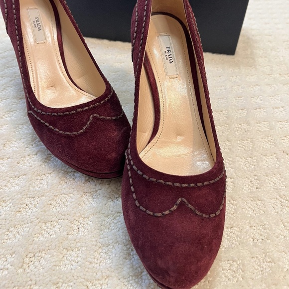 Prada burgundy suede pumps, platform, size 7.5. - Picture 1 of 8